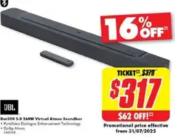 The Good Guys Bar300 5.0 260W Virtual Atmos Soundbar offer