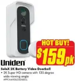 The Good Guys Uniden SoloX 2K Battery Video Doorbell offer