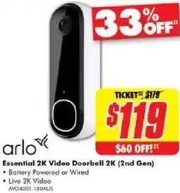 The Good Guys arlo Essential 2K Video Doorbell 2K (2nd Gen) offer