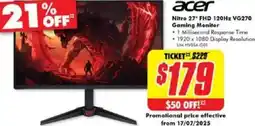 The Good Guys Nitro 27" FHD 120Hz VG270 Gaming Monitor offer