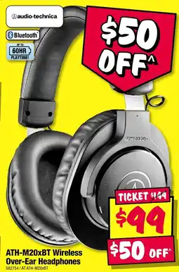 JB Hi-Fi ATH-M20XBT Wireless Over-Ear Headphones offer
