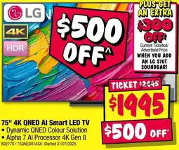 JB Hi-Fi 75" 4K QNED AI Smart LED TV offer