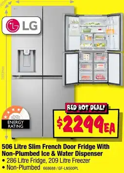 JB Hi-Fi 506 Litre Slim French Door Fridge With Non-Plumbed Ice & Water Dispenser offer