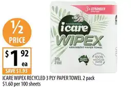 Supabarn Icare wipex recycled 3 ply paper towel offer