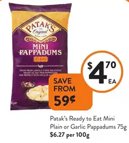 Foodworks Patak's Ready to Eat Mini offer