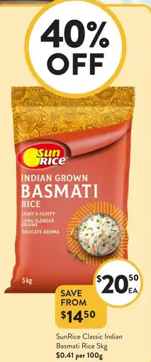 Foodworks SunRice Classic Indian Basmati Rice offer