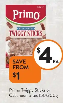 Foodworks Primo Twiggy Sticks or Cabanossi Bites offer