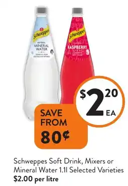 Foodworks Schweppes Soft Drink, Mixers or Mineral Water offer