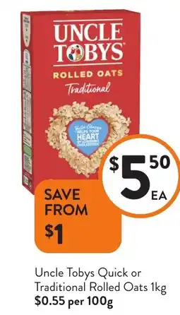 Foodworks Uncle Tobys Quick or Traditional Rolled Oats offer