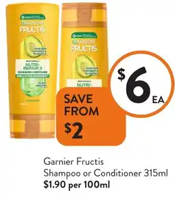 Foodworks Garnier Fructis Shampoo or Conditioner offer