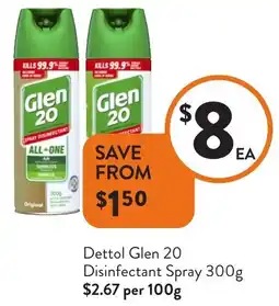 Foodworks Dettol Glen 20 Disinfectant Spray offer