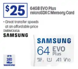 Officeworks 64GB EVO Plus microSDXC Memory Card offer