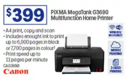 Officeworks PIXMA MegaTank G3690 Multifunction Home Printer offer