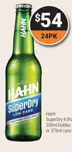 Super Cellars HAHN SuperDry SuperDry 4.6% bottles or cans offer