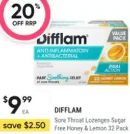 Healthy Life Difflam Sore Throat Lozenges Sugar Free Honey & Lemon offer