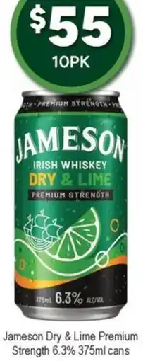 Bottler Jameson Dry & Lime Premium Strength offer