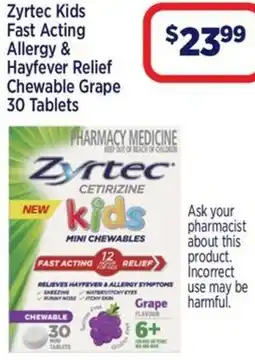 Star Discount Chemist Zyrtec Kids Fast Acting Allergy & Hayfever Relief Chewable Grape offer