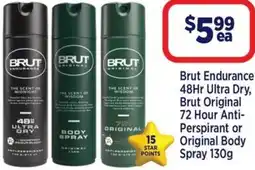Star Discount Chemist Brut Endurance Ultra Dry, Brut Original, Anti- Perspirant or Original Body Spray offer