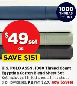 Spotlight U.S. POLO ASSN. 1000 Thread Count Egyptian Cotton Blend Sheet Set offer