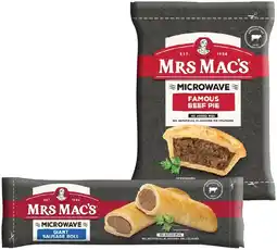 IGA Mrs Mac’s Microwave Beef Pie Sausage Roll Or Pastie 165‑175g Selected Varieties offer