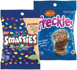 IGA Nestlé Smarties, Allen’s Freckles or Jaffas Share Pack 160g offer