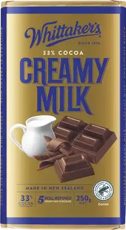 IGA Whittaker’s Chocolate Block 200‑250g Selected Varieties offer