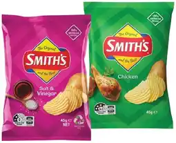 IGA Smithβs Crinkle Cut Chips, Twisties or Doritos Corn Chips 45g Selected Varieties offer