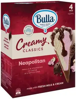 IGA Bulla Creamy Classics Ice Cream 4 Pack Selected Varieties offer
