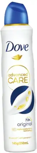 IGA Dove Advanced Care Antiperspirant Deodorant Spray 250mL Selected Varieties offer