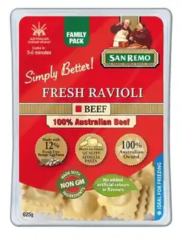 IGA San Remo Fresh Beef Ravioli 625g offer