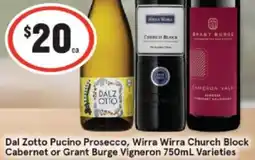 Dal Zotto Pucino Prosecco, Wirra Wirra Church Block Cabernet or Grant Burge Vigneron