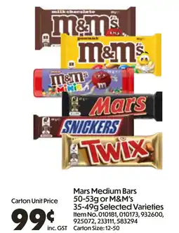 C-Store Distribution Mars Medium Bars or M&M's offer