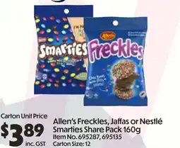 C-Store Distribution Allen's Freckles, Jaffas or Nestlé Smarties offer
