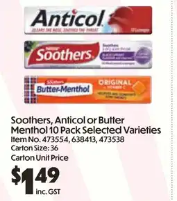 C-Store Distribution Soothers, Anticol or Butter Menthol offer