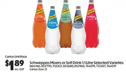 C-Store Distribution Schweppes Mixers or Soft Drink offer