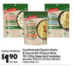 C-Store Distribution Continental Classics Pasta & Sauce or Rice offer