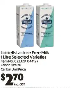 C-Store Distribution Liddells Lactose Free Milk offer