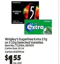 C-Store Distribution Wrigley's Sugarfree Extra offer