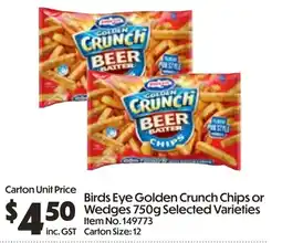 C-Store Distribution Birds Eye Golden Crunch Chips or Wedges offer