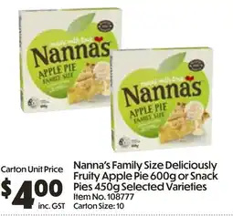 C-Store Distribution Nanna's Family Size Deliciously Fruity Apple Pie or Snack Pies offer