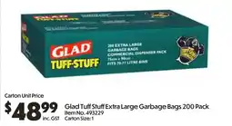 C-Store Distribution Glad Tuff Stuff Extra Large Garbage Bags offer
