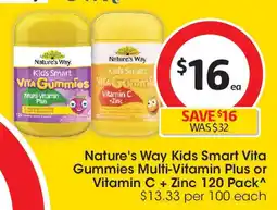 Coles Nature's Way Kids Smart Vita Gummies Multi-Vitamin Plus or Vitamin C + Zinc offer