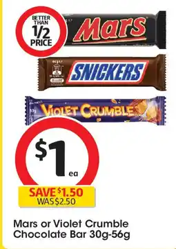 Coles Mars or Violet Crumble Chocolate Bar offer