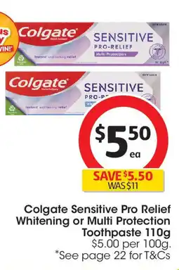Coles Colgate Sensitive Pro Relief Whitening or Multi Protection Toothpaste offer