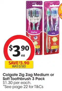 Coles Colgate Zig Zag Medium or Soft Toothbrush offer