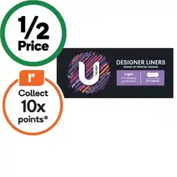 Woolworths U by Kotex Designer Series Liners Pk 30 offer