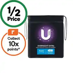 Woolworths U by Kotex Extra Overnight Pads Pk 10 offer