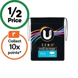 Woolworths U by Kotex Zero Pads Pk 12 offer