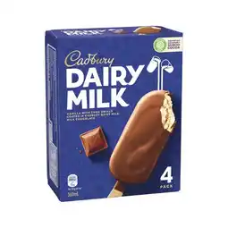 Woolworths Cadbury Ice Cream Bars or Sticks 300-360ml Pk 4-6 – From the Freezer offer