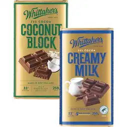 Woolworths Whittaker’s Chocolate Block 200-250g offer